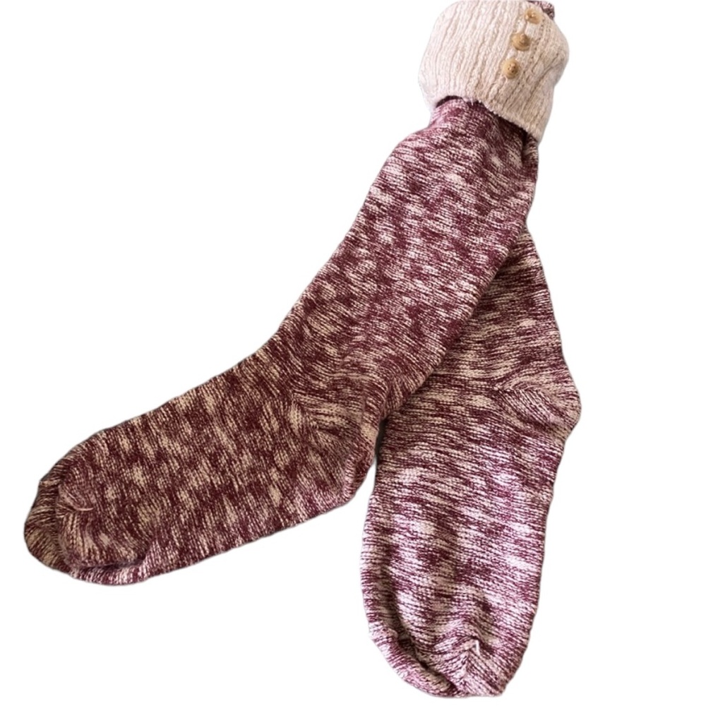 Red & White Button Design High Knee Socks Women’s One Size Warm Comfortable!
